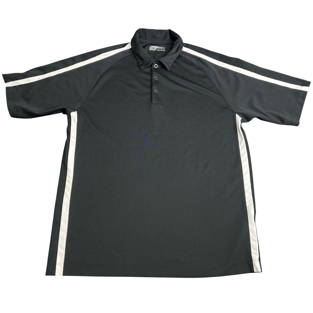Nike Golf Mens Fit Dry Polo Shirt Black White Stripe 244584-010 Large